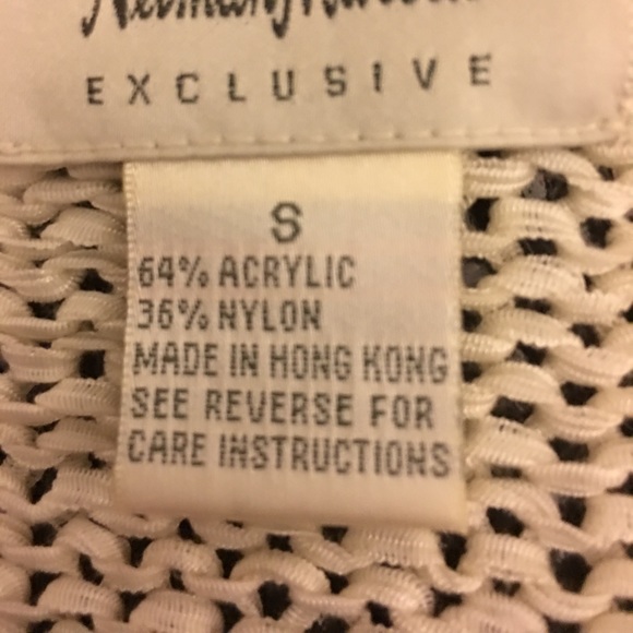 Neiman Marcus Scoop-neck Cream Knit Sweater with Multi Color Trimming - Picture 5 of 8