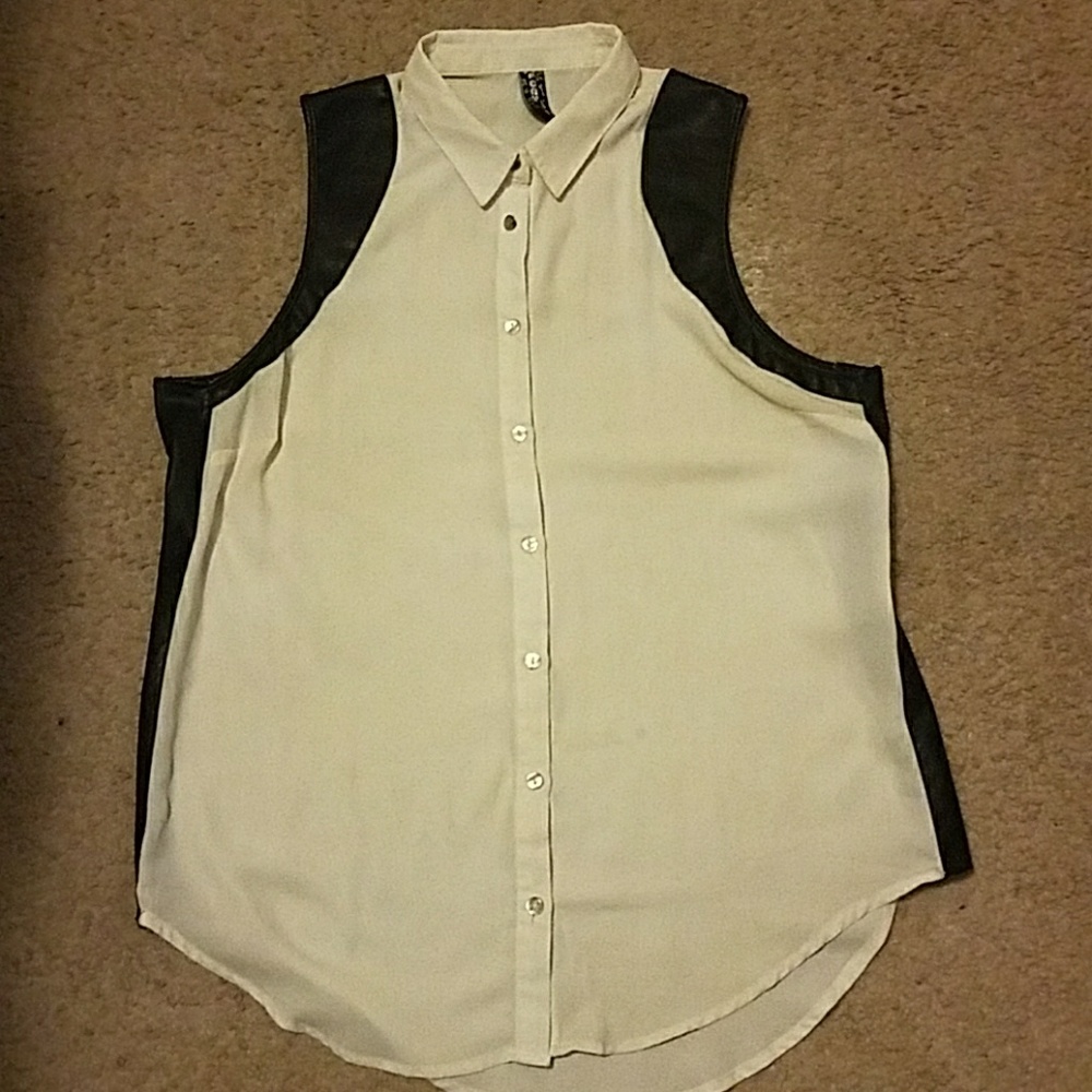 Sheer Top.. Faux leather trim