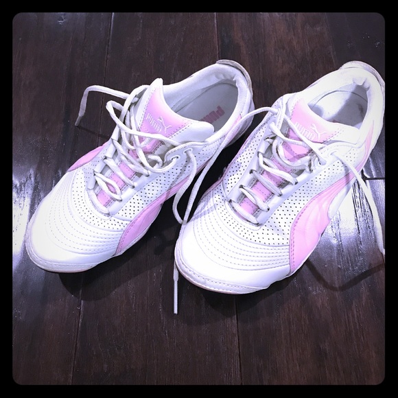 pink and white puma sneakers