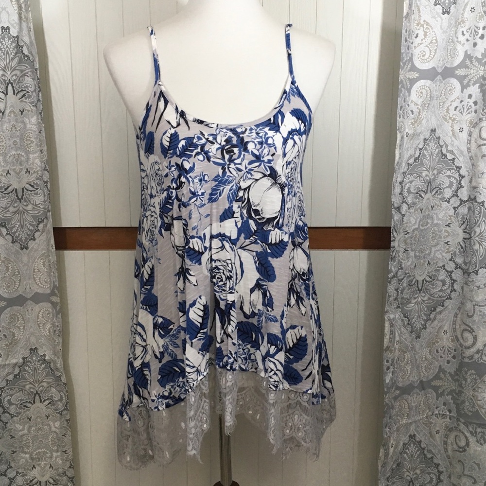 Blue floral camisole.