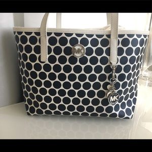 Michael Kors blue and white polka dot tote
