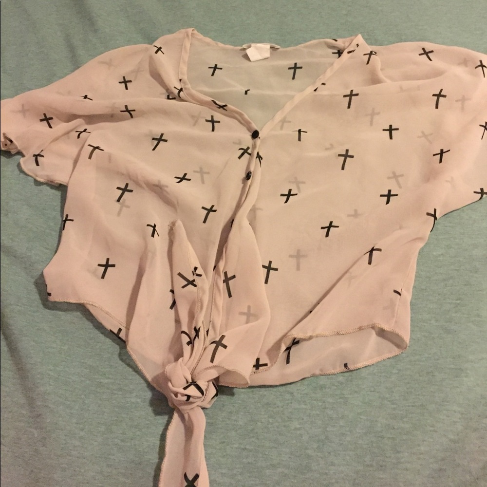 Sheer, cross shirt