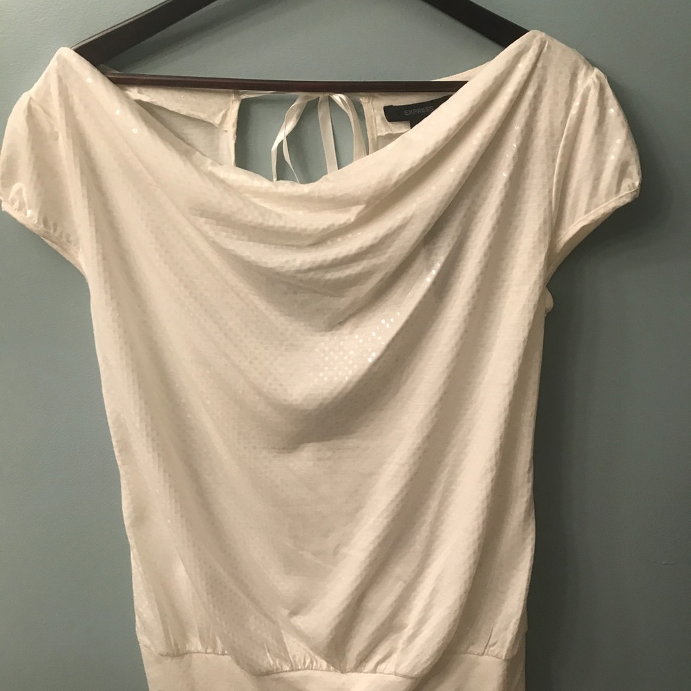 NWT GORGEOUS Express scoop neck white shimmer top