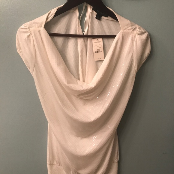 NWT GORGEOUS Express scoop neck white shimmer top - Picture 2 of 8