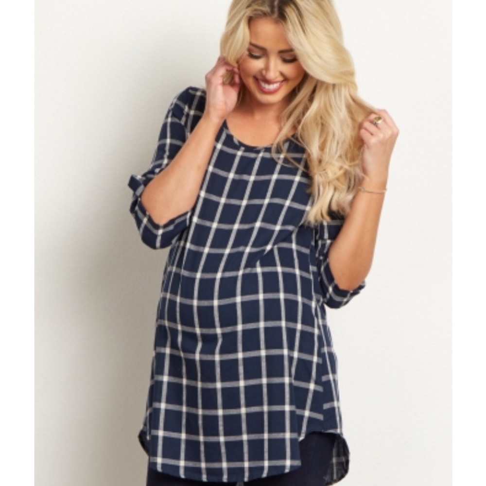 NWT PinkBlush Maternity Navy Plaid Tunic