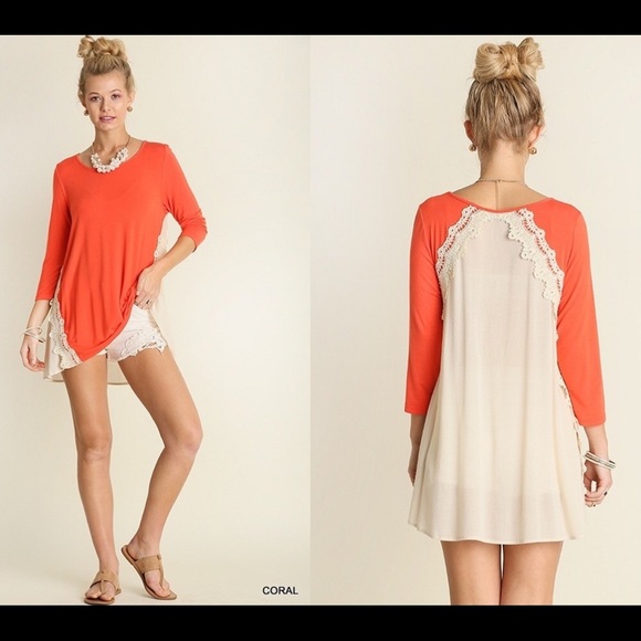 Umgee Tops - SOLD!! Cute coral and ivory UMGEE top! NWT🍁