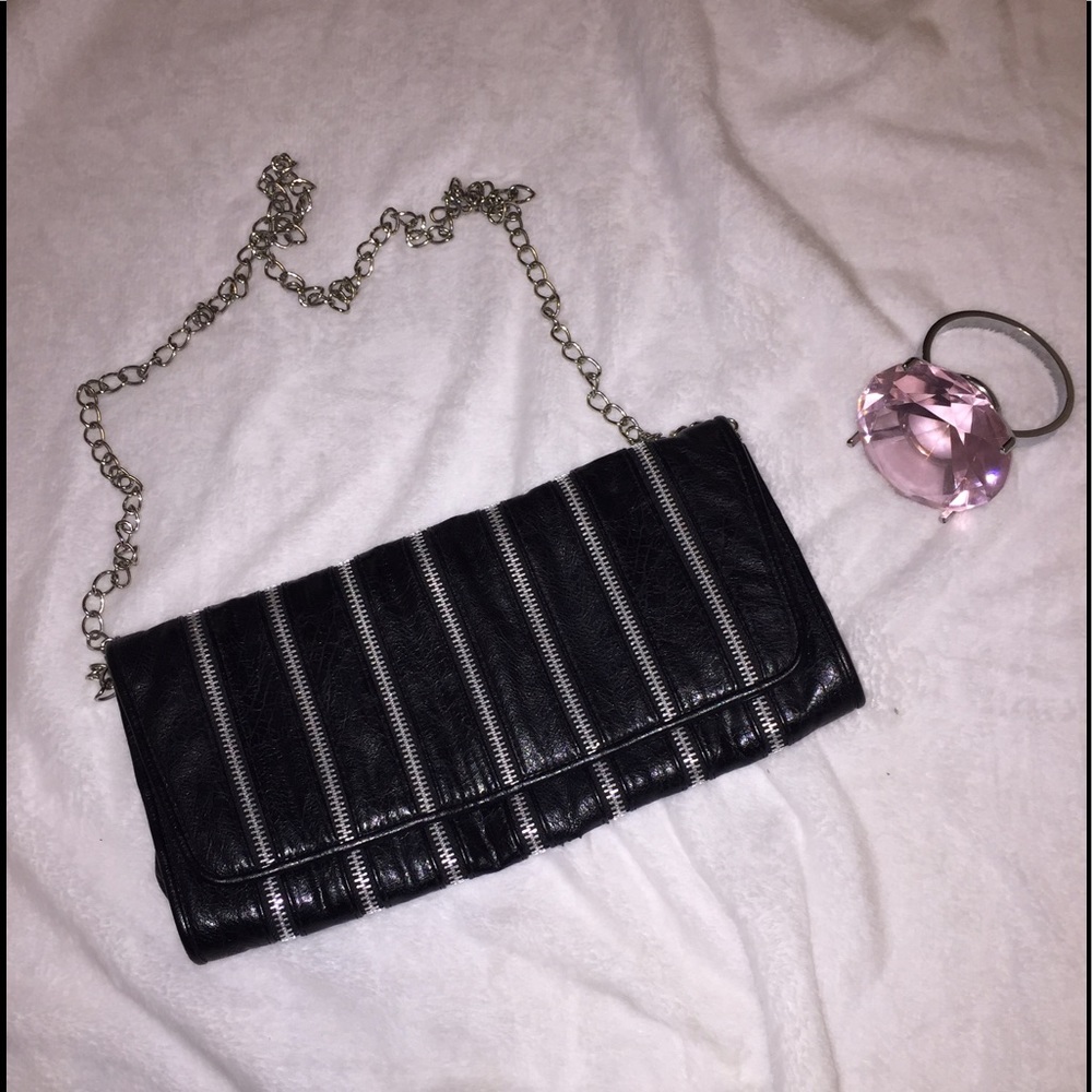 Black leather zipper clutch