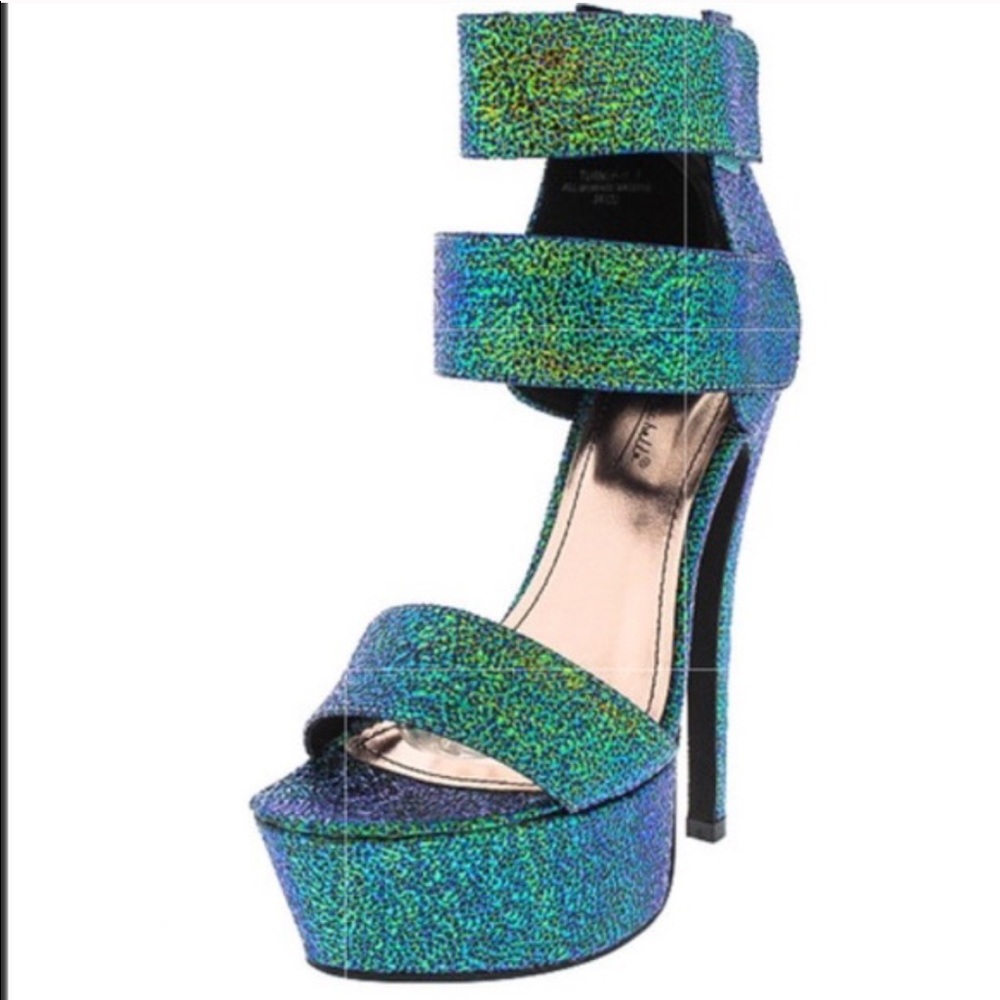 Green metallic glitter stiletto heels