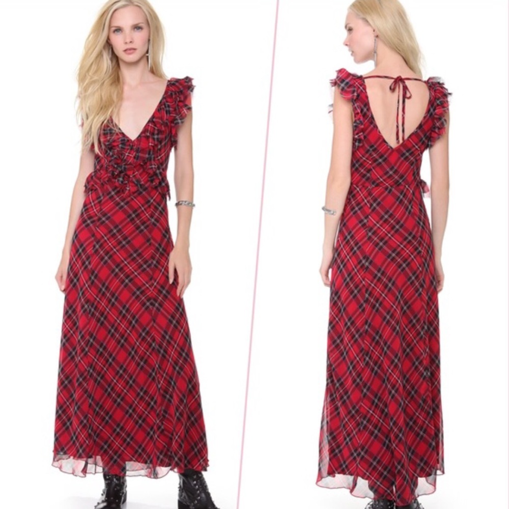 Free People Red plaid dress size 2
