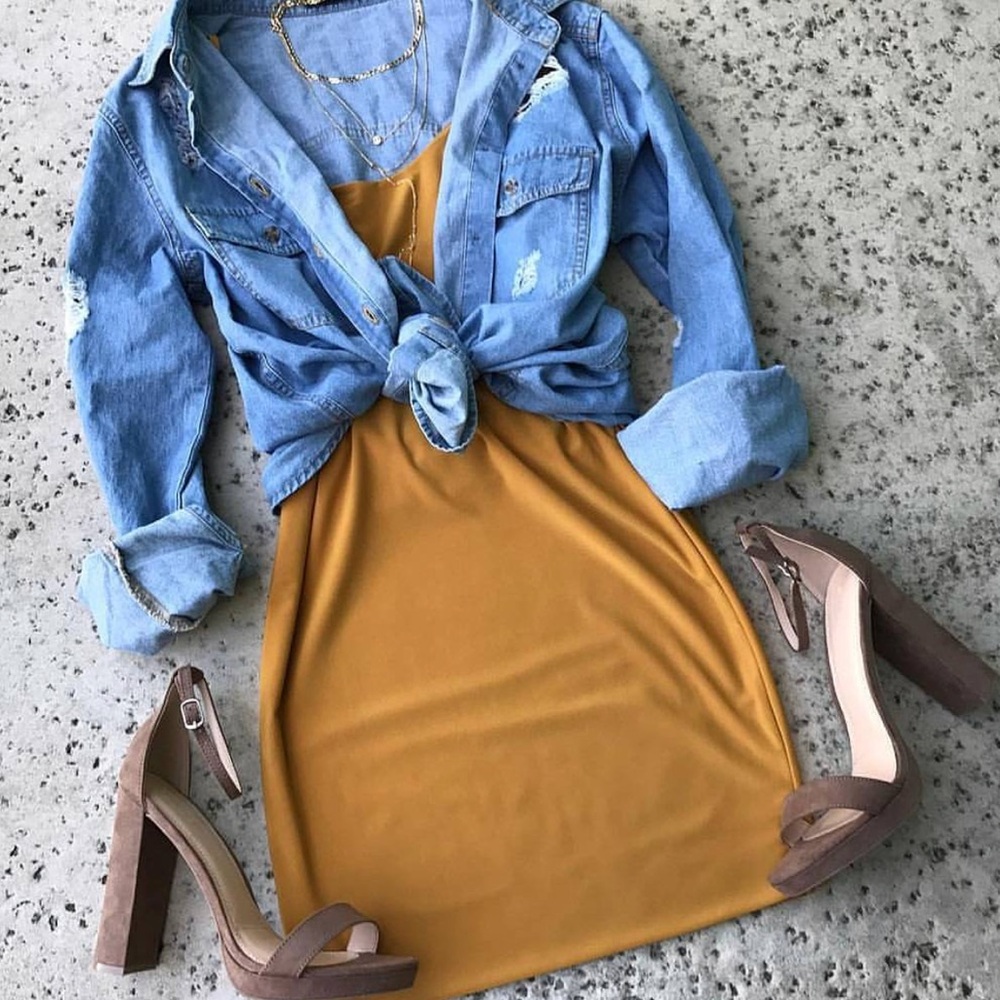 MUSTARD CAMI DRESS - Picture 2 of 3