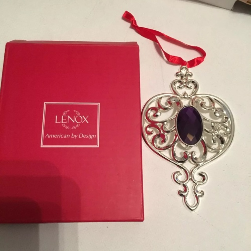 Lenox Silver plated Holiday Ornament  purple jewel