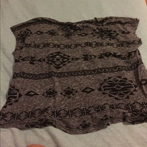 Lose fitting, dark grey shirt