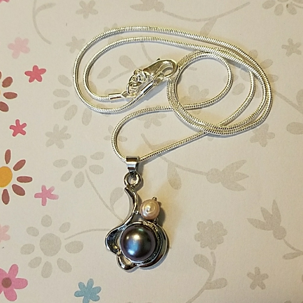 Black & White Rainbow Pearl Sterling Necklace