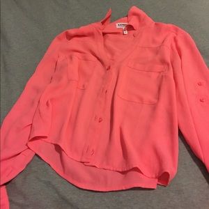 Semi- crop top, sheer button down from Express
