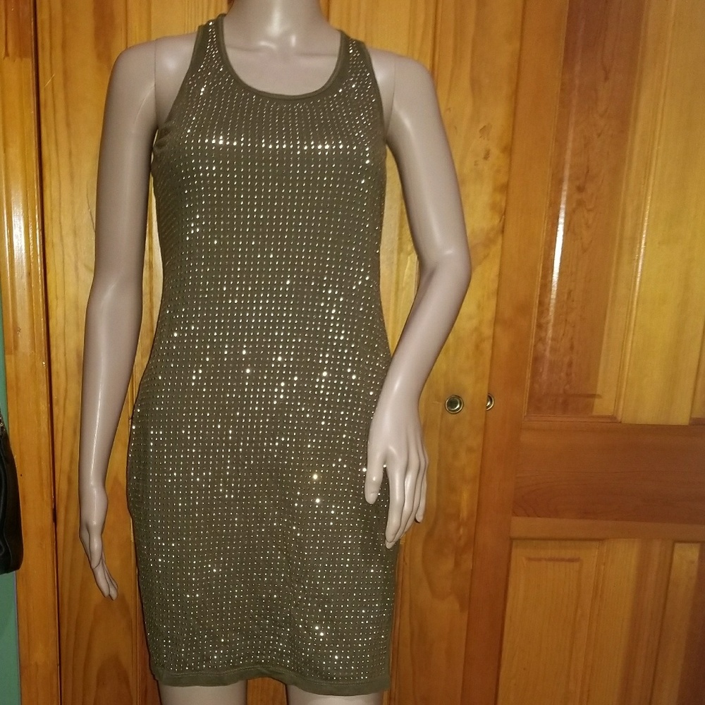 Jennifer Lopez Womens Tunic Pencil Dress Gold Stud