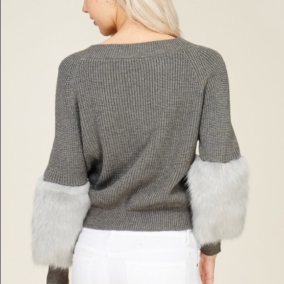 🆑CLOSING SALE Faux Fur Sleeve Embellished Sweater - Picture 3 of 3