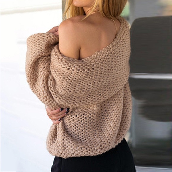 Cowl Neck Loose Knit Sweater Camel - Picture 3 of 4