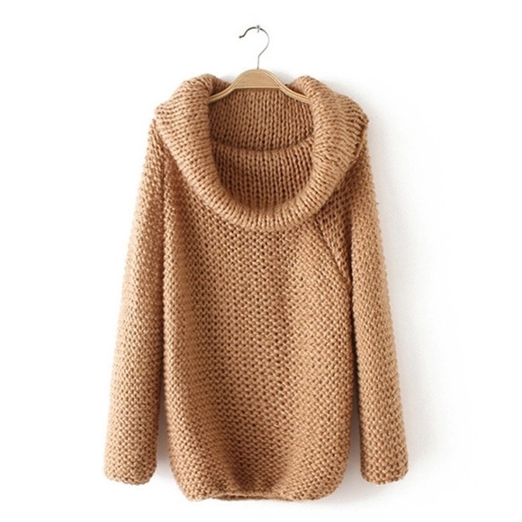 Cowl Neck Loose Knit Sweater Camel - Picture 4 of 4