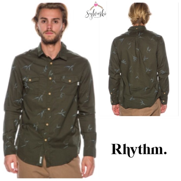Rhythm Men's Blue Gum Ls Shirt Long Sleeve - Picture 2 of 6
