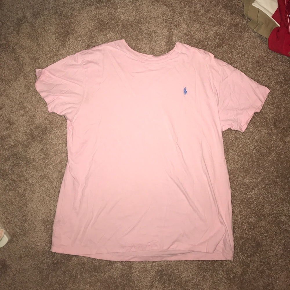 Pink Polo t shirt with blue logo