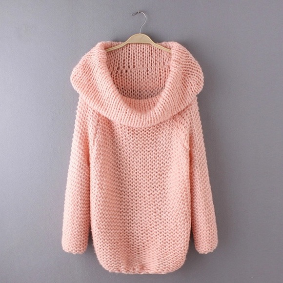 Cowl Neck Chunky Loose Knit Sweater Blush - Picture 2 of 2