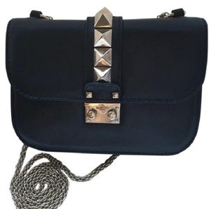 VALENTINO Black Leather Rockstud Small Flap Bag
