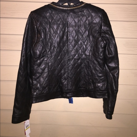 VINCE CAMUTO CHAIN TRIM QUILTED LEATHER COAT, - Picture 5 of 5