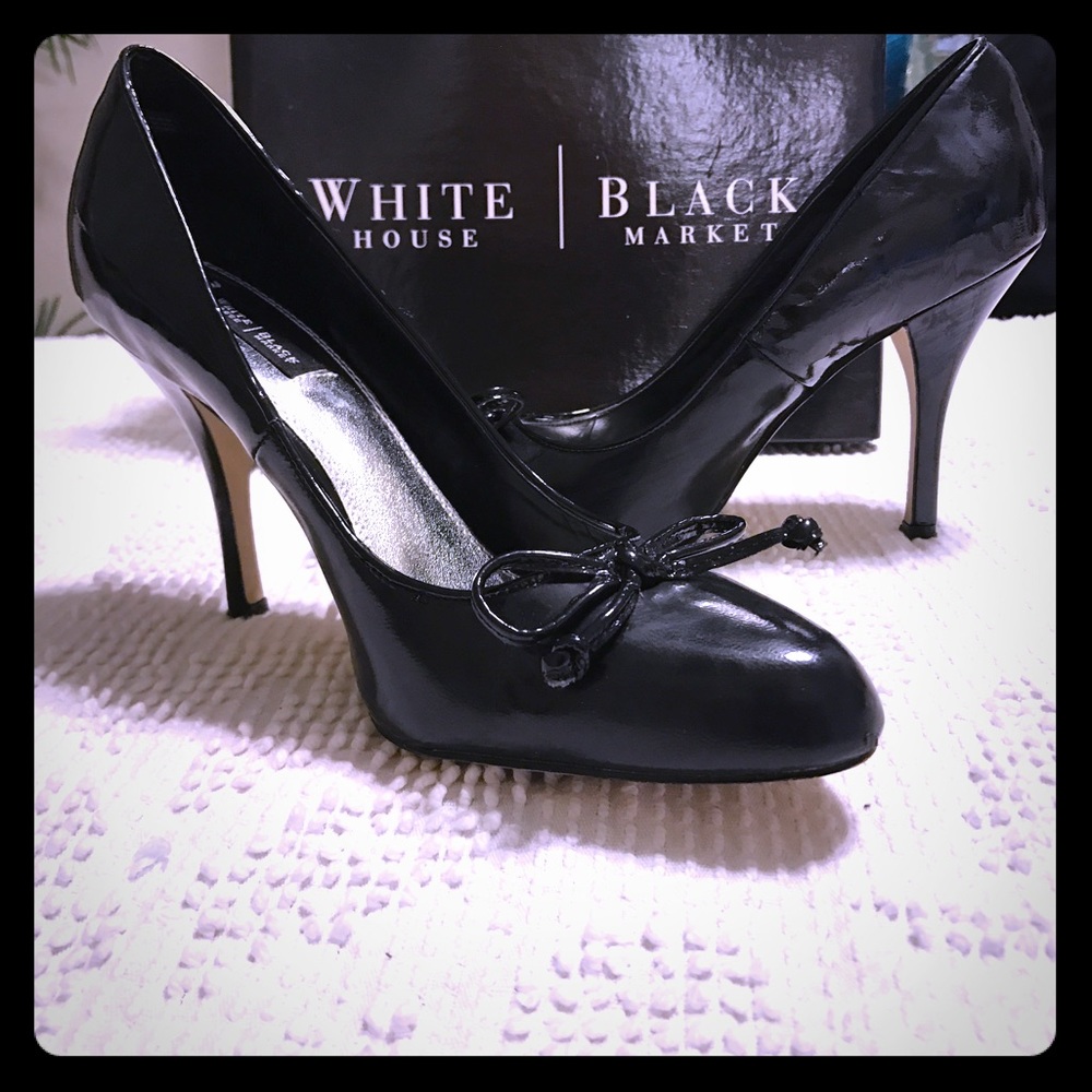 WHBM "Grace" patent leather bow tie heels