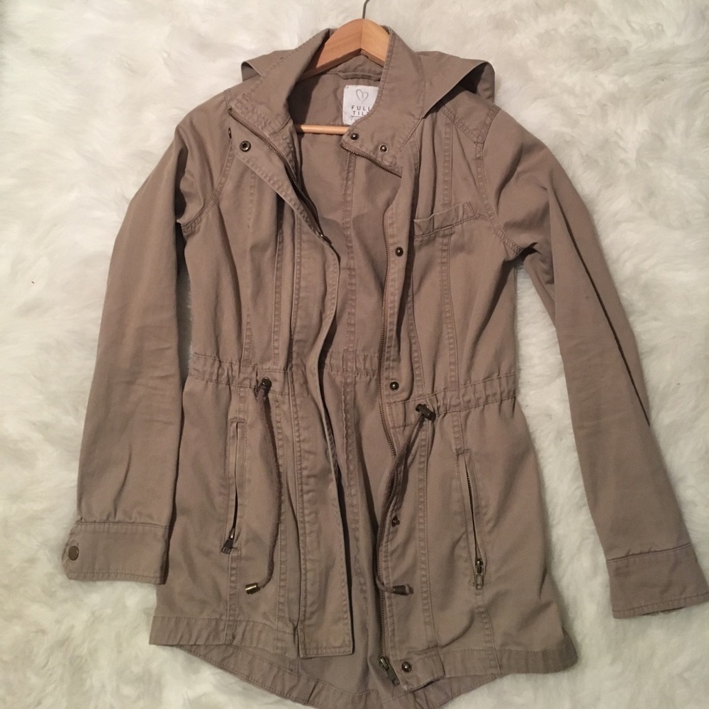 Beige hooded trench coat