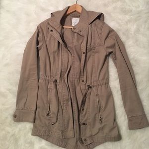 Beige hooded trench coat