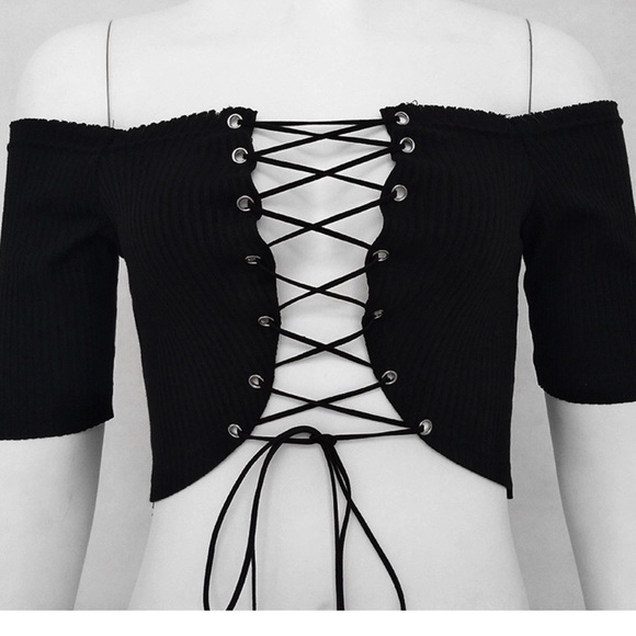 Laced Up casual beach top☀️ BLACK - Picture 4 of 5