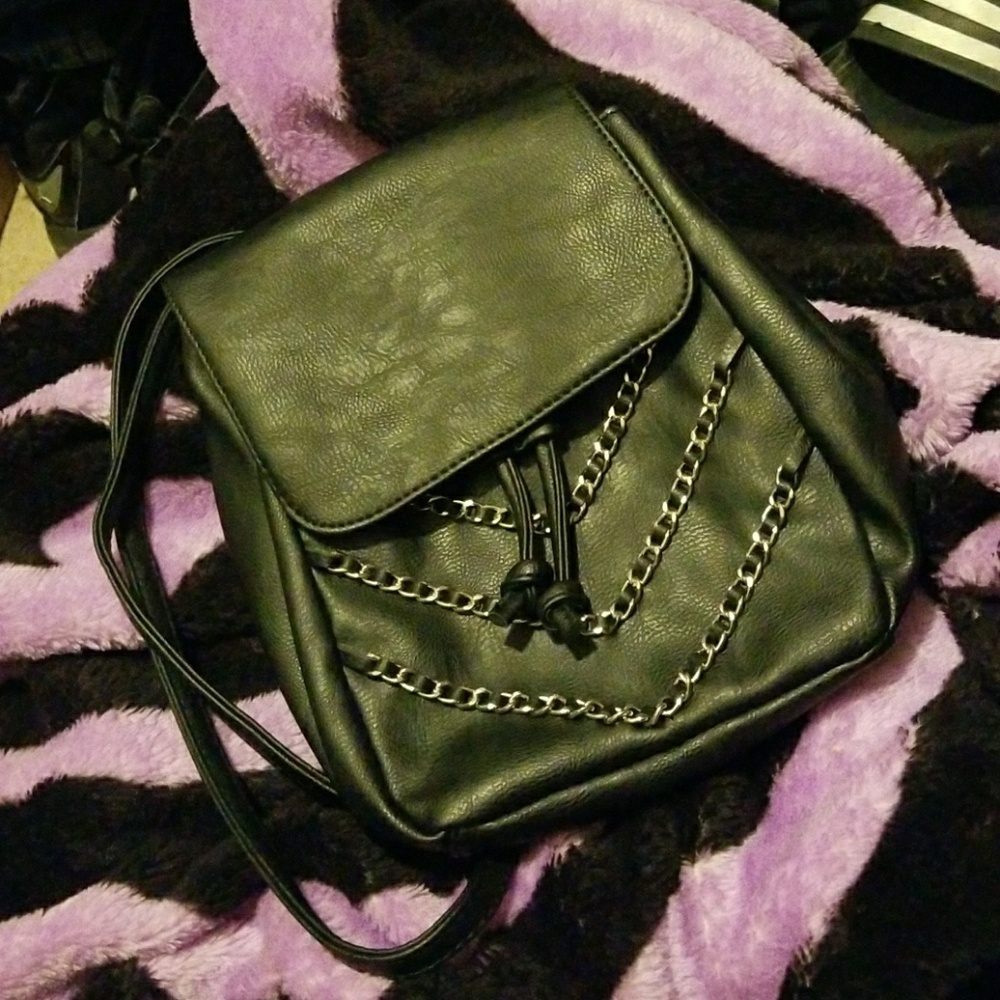 Black mini faux leather backpack