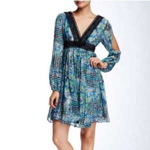 Betsey Johnson Crochet Trim Print Gypset Dress