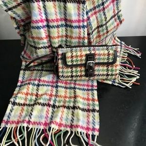 Coach Wool Colorful Houndstooth Scarf and Wristlet