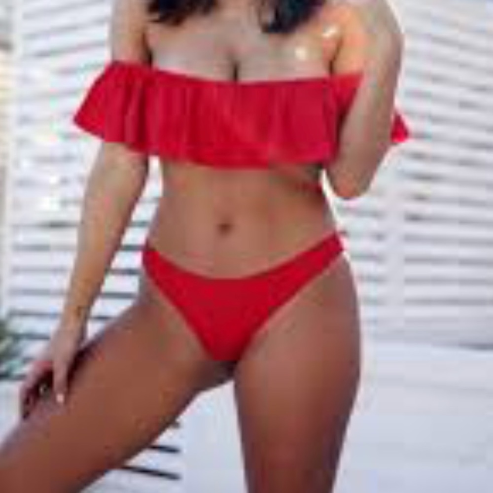Blood Red off the shoulder bikini bathing suit