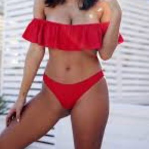 Blood Red off the shoulder bikini bathing suit