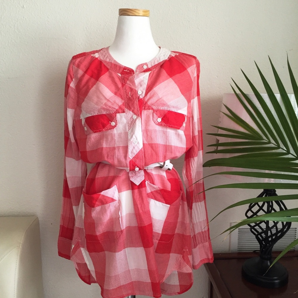 Red Plaid Pattern Long Shirts
