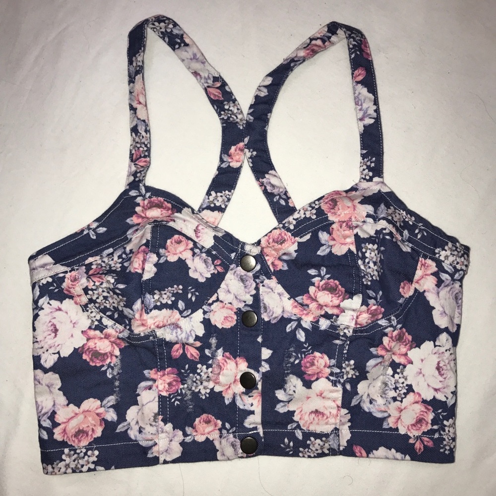 Blue and Pink Floral Crop
