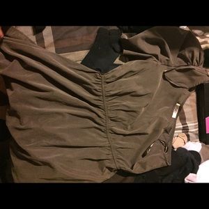Olive green muted green one shoulder dress