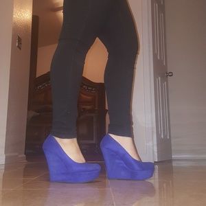 Blue Suede Wedges