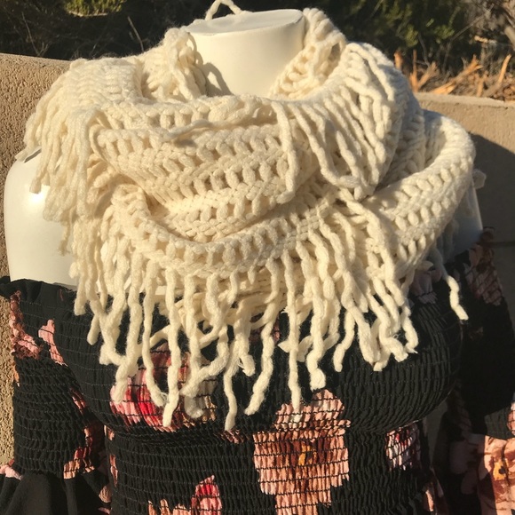 Mustard - Elegant Knitted Infinity Scarf w/ Fringe - Picture 2 of 4