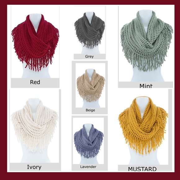 Mustard - Elegant Knitted Infinity Scarf w/ Fringe - Picture 4 of 4