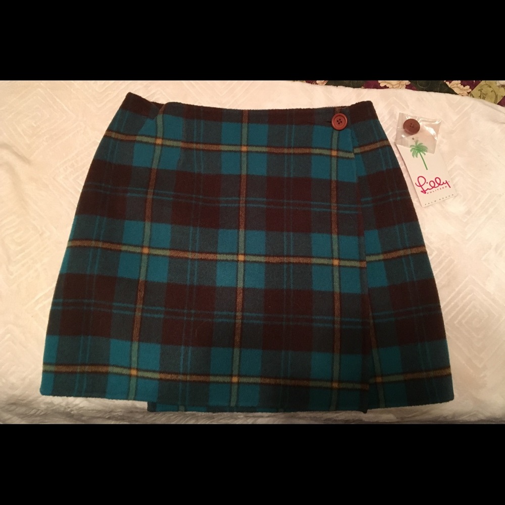 NWT Lilly Pulitzer reversible plaid wool skirt