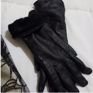 Gloves Leather Winter Fleece Soft Black Fitted Fit