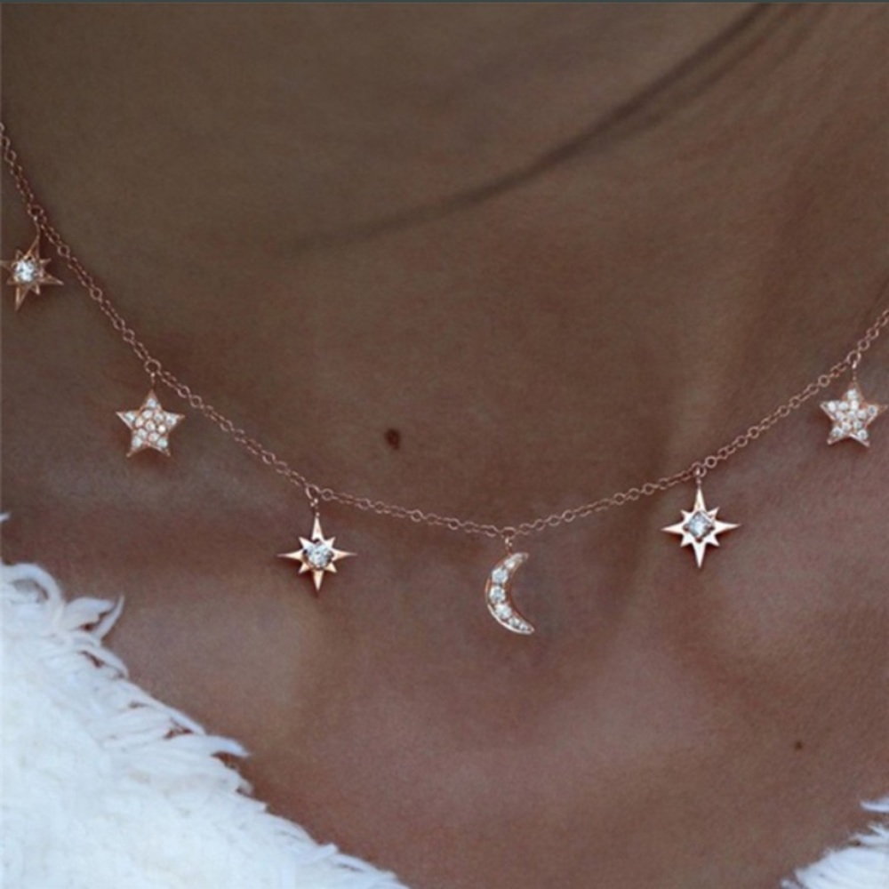 🌙 Awesome BoHo celestial rhinestone metallic star moon in gold or rose gold