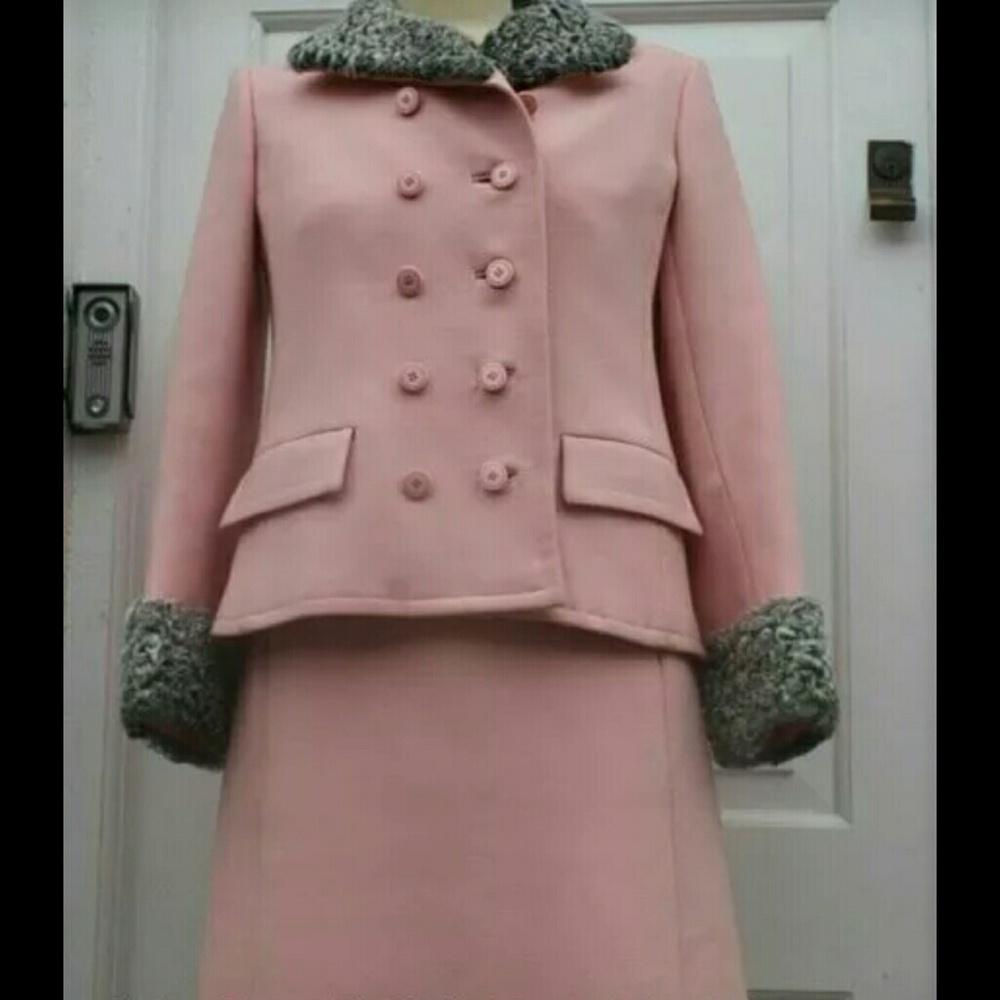 Wool knit lamb astrakan collared 2 piece suit