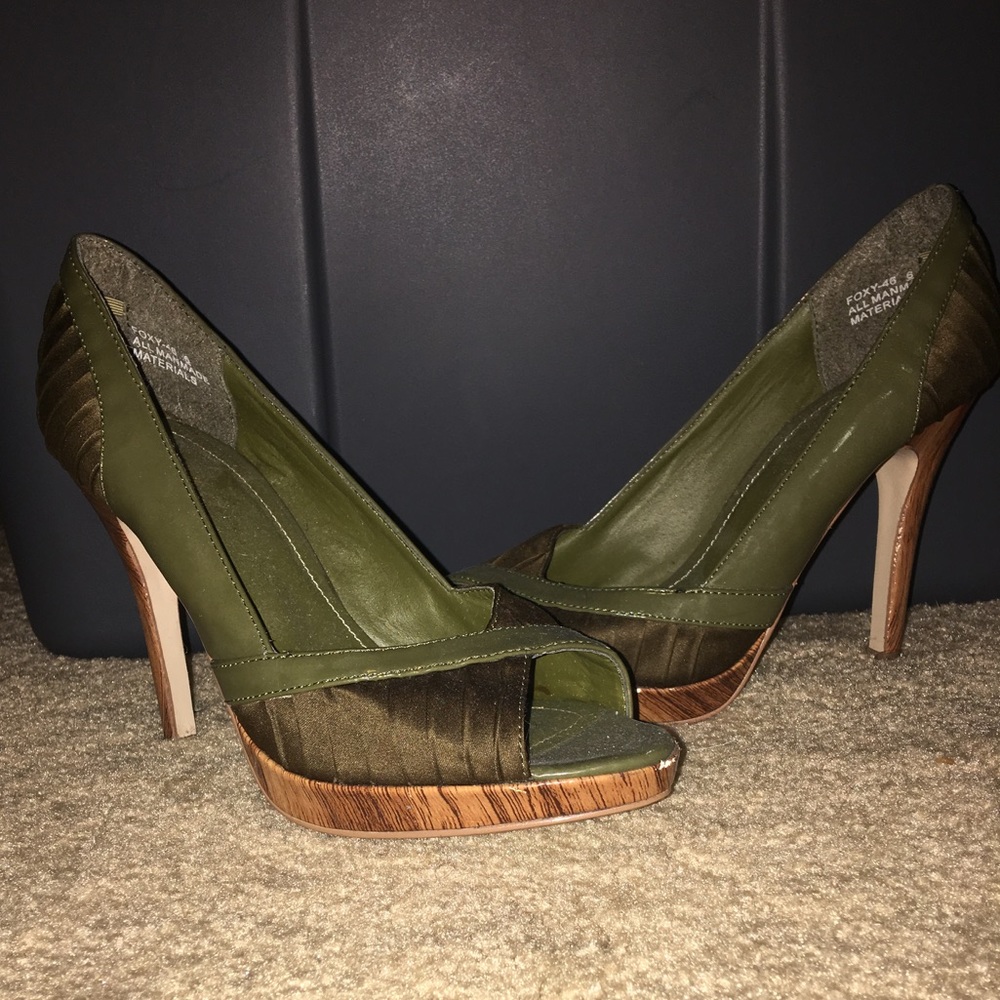Olive green and Brown Peep Toe Heels