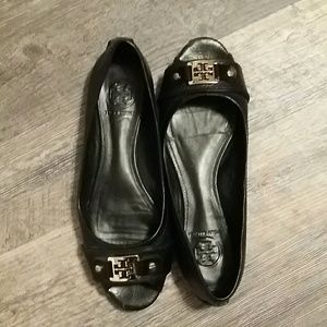 Tory Burch Reva Black Peep Toe Flat