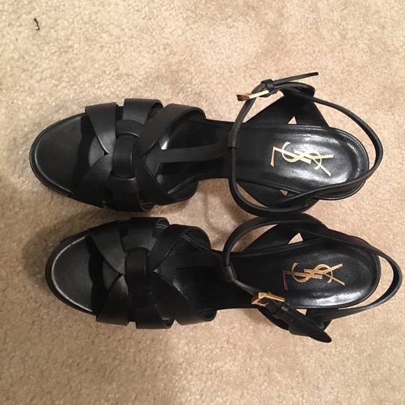 SAINT LAURENT Tribute woven leather mules | NET-A-PORTER YSL Tribute size 40.5 black leather wore once