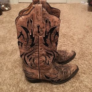 Brown tan and black cowgirl boots